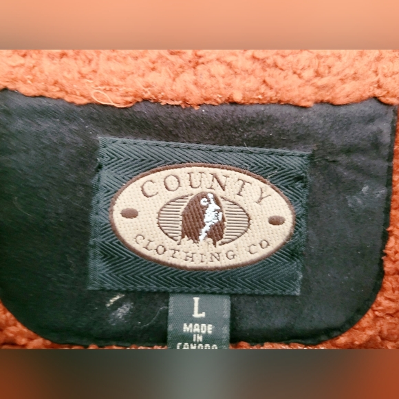 County Clothing Co Canada Faux Suede Sherpa Jacket Full Zip Terracotta Large - Picture 2 of 16